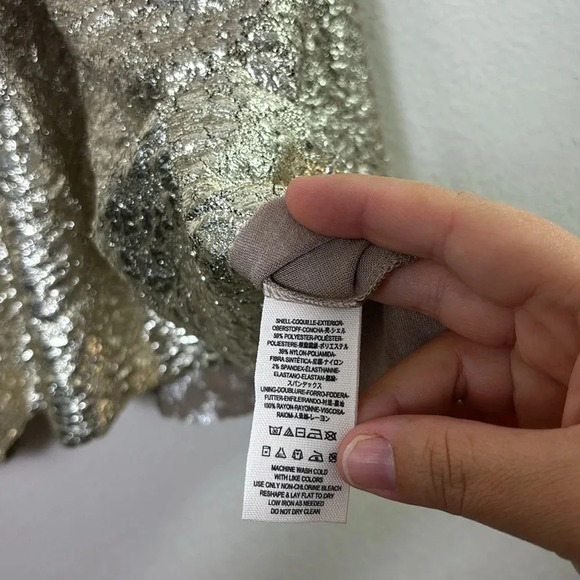 NWT Free People Ombre Foil Lace Fit & Flare Mini Dress Size S Cream Gold - Picture 7 of 16